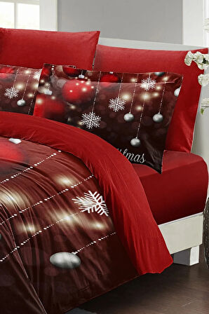 Yılbaşı Çift Kişilik Nevresim ( Lastikli Çarşaflı ) %100 Pamuk Saten Crystal