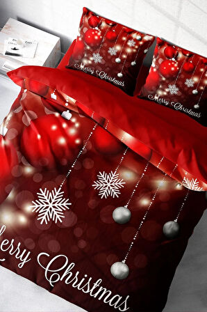 Yılbaşı Çift Kişilik Nevresim ( Lastikli Çarşaflı ) %100 Pamuk Saten Crystal