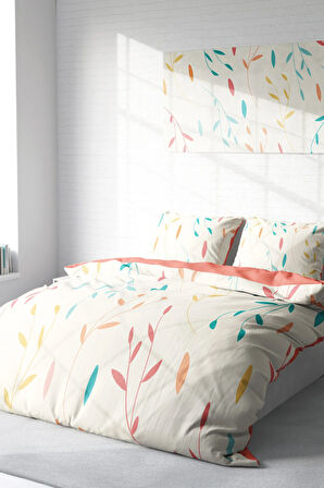 Çift Kişilik  Lastikli Çarşaflı %100 Pamuk Saten Nevresim Takımı Yaprak