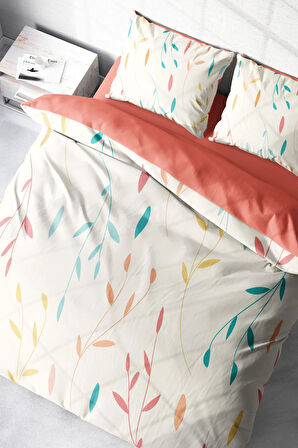 Çift Kişilik  Lastikli Çarşaflı %100 Pamuk Saten Nevresim Takımı Yaprak