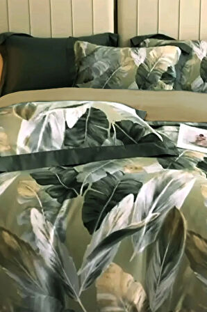Lastikli Çarşaflı %100 Pamuk Saten Çift Kişilik Nevresim Takımı Yaprak Rüyası