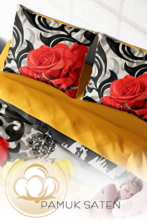 Lastikli Çarşaflı %100 Pamuk Saten Çift Kişilik Nevresim Takımı Rose1006
