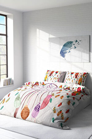 Lastikli Çarşaflı %100 Pamuk Saten Çift Kişilik Nevresim Takımı Dream Catchers