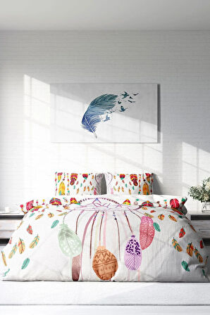 Lastikli Çarşaflı %100 Pamuk Saten Çift Kişilik Nevresim Takımı Dream Catchers