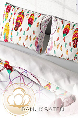 Lastikli Çarşaflı %100 Pamuk Saten Çift Kişilik Nevresim Takımı Dream Catchers