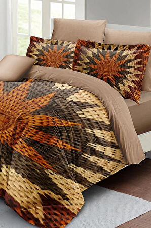 Lastikli Çarşaflı %100 Pamuk Saten Çift Kişilik Nevresim Takımı Wicker Flower