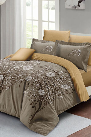 Çift Kişilik ( Lastikli Çarşaflı ) %100 Pamuk Saten Nevresim Takımı Autumn Brown