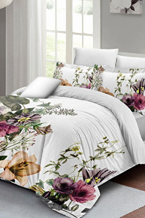 Çift Kişilik ( Lastikli Çarşaflı ) %100 Pamuk Saten Nevresim Takımı Flower Show