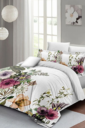 Çift Kişilik ( Lastikli Çarşaflı ) %100 Pamuk Saten Nevresim Takımı Flower Show