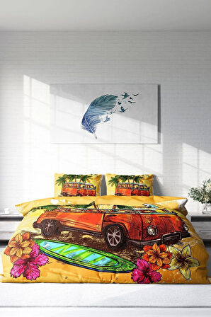 Çift Kişilik ( Lastikli Çarşaflı ) %100 Pamuk Saten Nevresim Takımı Caravan