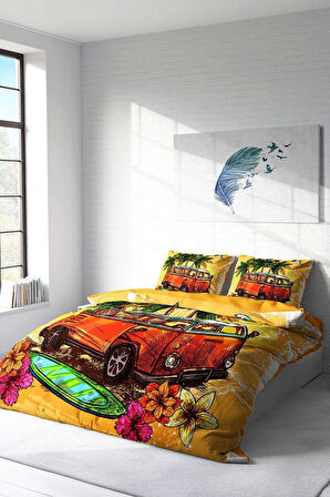 Çift Kişilik ( Lastikli Çarşaflı ) %100 Pamuk Saten Nevresim Takımı Caravan