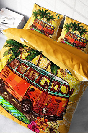 Çift Kişilik ( Lastikli Çarşaflı ) %100 Pamuk Saten Nevresim Takımı Caravan