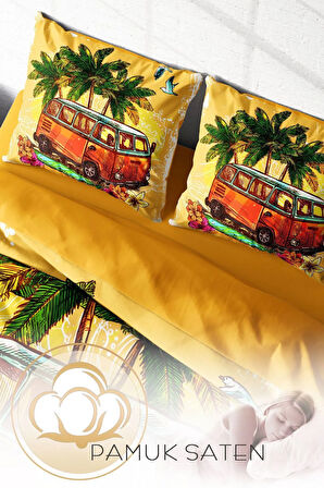 Çift Kişilik ( Lastikli Çarşaflı ) %100 Pamuk Saten Nevresim Takımı Caravan