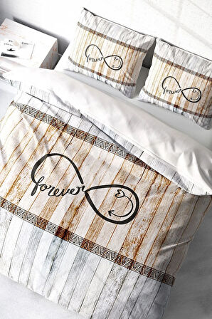 Çift Kişilik ( Lastikli Çarşaflı ) %100 Pamuk Saten Nevresim Takımı Sonsuza Dek