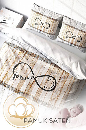 Çift Kişilik ( Lastikli Çarşaflı ) %100 Pamuk Saten Nevresim Takımı Sonsuza Dek