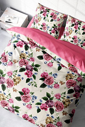Çift Kişilik ( Lastikli Çarşaflı ) %100 Pamuk Saten Nevresim Takımı Dance Of Roses