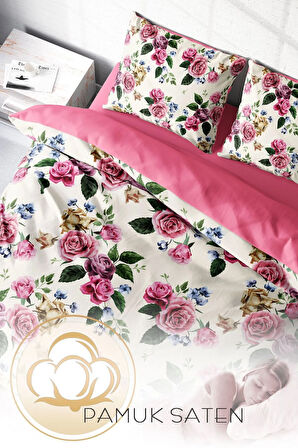 Çift Kişilik ( Lastikli Çarşaflı ) %100 Pamuk Saten Nevresim Takımı Dance Of Roses