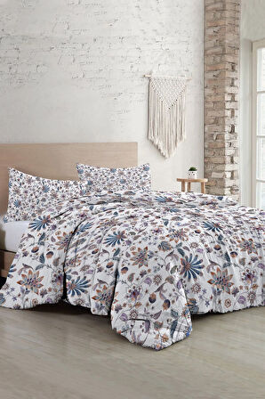 Çift Kişilik ( Lastikli Çarşaflı ) %100 Pamuk Saten Nevresim Takımı Elegant Floral Luxury