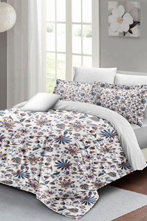 Çift Kişilik ( Lastikli Çarşaflı ) %100 Pamuk Saten Nevresim Takımı Elegant Floral Luxury