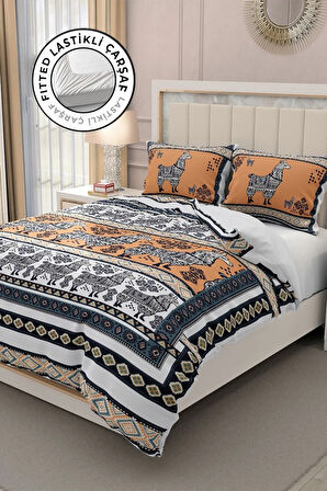 Lastikli Çarşaflı %100 Pamuk Saten Çift Kişilik Nevresim Takımı 3d Ipekyolu