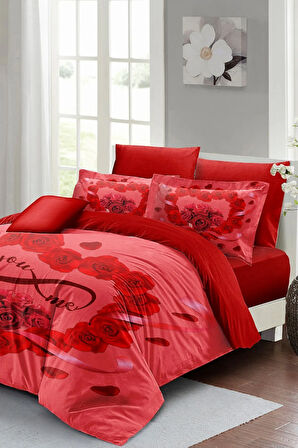 Sevgililer Günü Özel Çift Kişilik Nevresim Takımı Pamuk Saten You&me