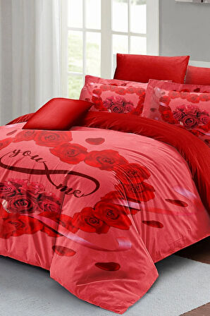 Sevgililer Günü Özel Çift Kişilik Nevresim Takımı Pamuk Saten You&me