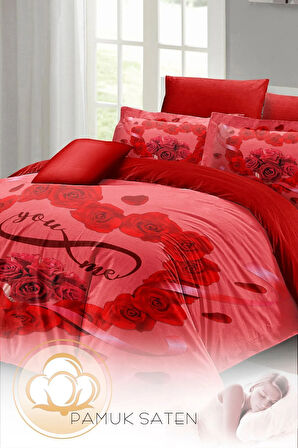 Sevgililer Günü Özel Çift Kişilik Nevresim Takımı Pamuk Saten You&me