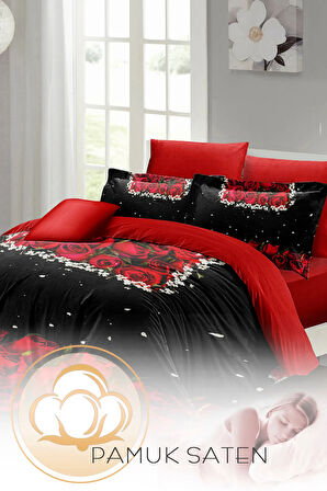 Sevgililer Günü Özel Çift Kişilik Nevresim Takımı Pamuk Saten Black Roses