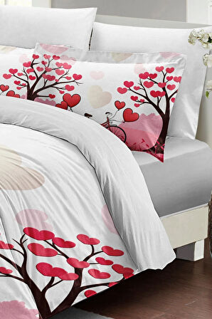 Sevgililer Günü Özel Çift Kişilik Nevresim Takımı Pamuk Saten White Love