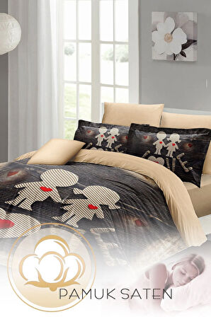 Sevgililer Günü Özel Çift Kişilik Nevresim Takımı Pamuk Saten Sen & Ben