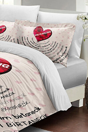 Sevgililer Günü Özel Çift Kişilik Nevresim Takımı Pamuk Saten Darling White