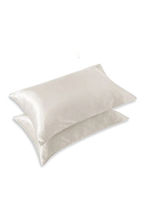 İpek Saten Yastık Kılıfı 2 Adet 50x70cm 2 Adet Saten Tokalı Krem