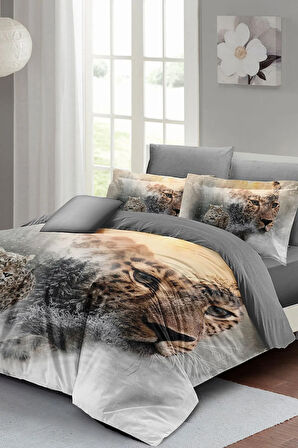 Leopar Çift Kişilik Nevresim Takımı Özel Dokuma Pamuk Saten Snow Leopard