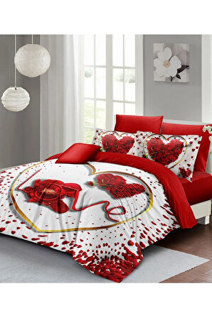 Sevgililer Günü Özel Çift Kişilik Nevresim Takımı Pamuk Saten Love Feather