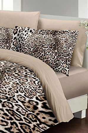 Leopar Çift Kişilik Nevresim Takımı Özel Dokuma Pamuk Saten Classical Leopard