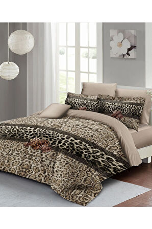 Leopar Çift Kişilik Nevresim Takımı Özel Dokuma Pamuk Saten Leopard Fabric