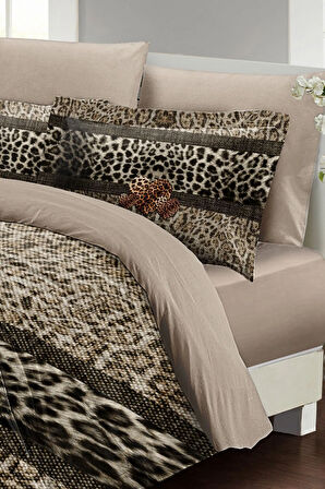 Leopar Çift Kişilik Nevresim Takımı Özel Dokuma Pamuk Saten Leopard Fabric