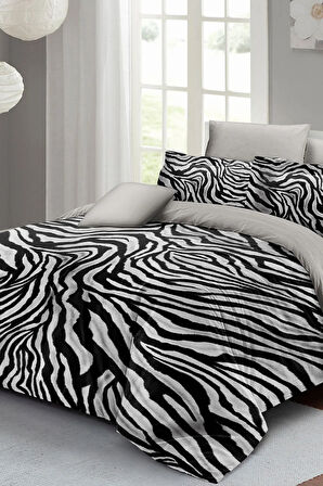 Leopar Lastikli Çarşaflı %100 Pamuk Saten Çift Kişilik Nevresim Takımı Classical Zebra