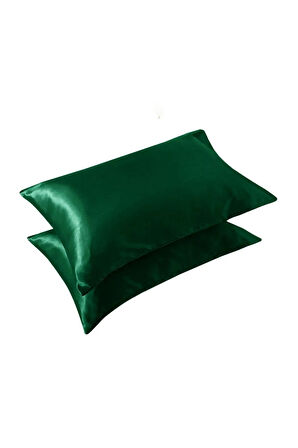 İpek Saten Yastık Kılıfı 2 Adet 50x70cm 2 Adet Saten Tokalı Yeşil