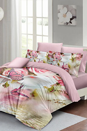 Anneler Günü Çift Kişilik Nevresim Takımı Özel Dokuma Pamuk Saten Luxury Butterflies