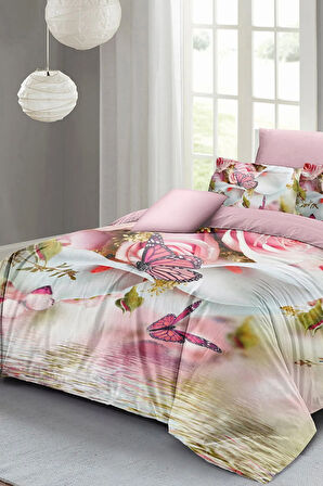 Anneler Günü Çift Kişilik Nevresim Takımı Özel Dokuma Pamuk Saten Luxury Butterflies