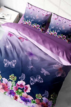 Anneler Günü Çift Kişilik Nevresim Takımı Özel Dokuma Pamuk Saten Butterflies Dream