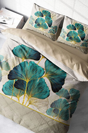 Luxury Leaves linens Çift Kişilik Pamuk Saten Nevresim Takımı