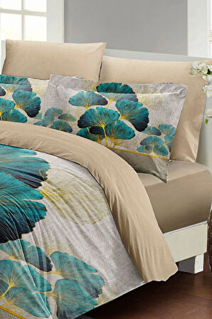 Luxury Leaves linens Çift Kişilik Pamuk Saten Nevresim Takımı