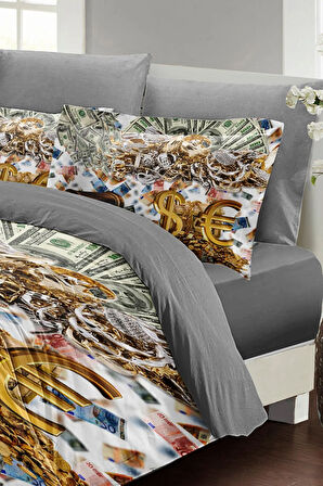 Gold Money Çift Kişilik Nevresim Takımı 3d Pamuk Saten
