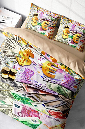Money Çift Kişilik Nevresim Takımı 3d Pamuk Saten