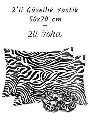 İpek Saten Yastık Kılıfı 2 Adet 50x70cm 2 Adet Saten Tokalı Zebra