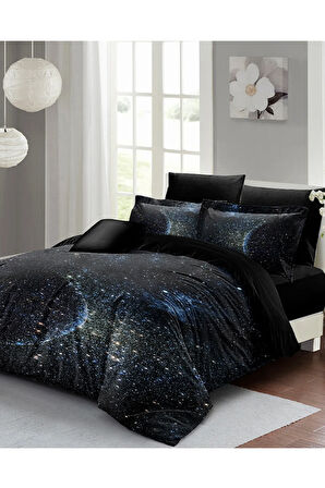 Çift Kişilik Nevresim Takımı Sık Dokuma Pamuk Saten 3d Özel Tasarım Star Moon