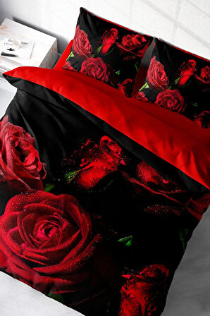 Nevresim Takımı %100 Doğal Pamuk Çift Kişilik 3d Digital Water Drop Rose
