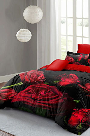 Nevresim Takımı %100 Doğal Pamuk Çift Kişilik 3d Digital Water Drop Rose